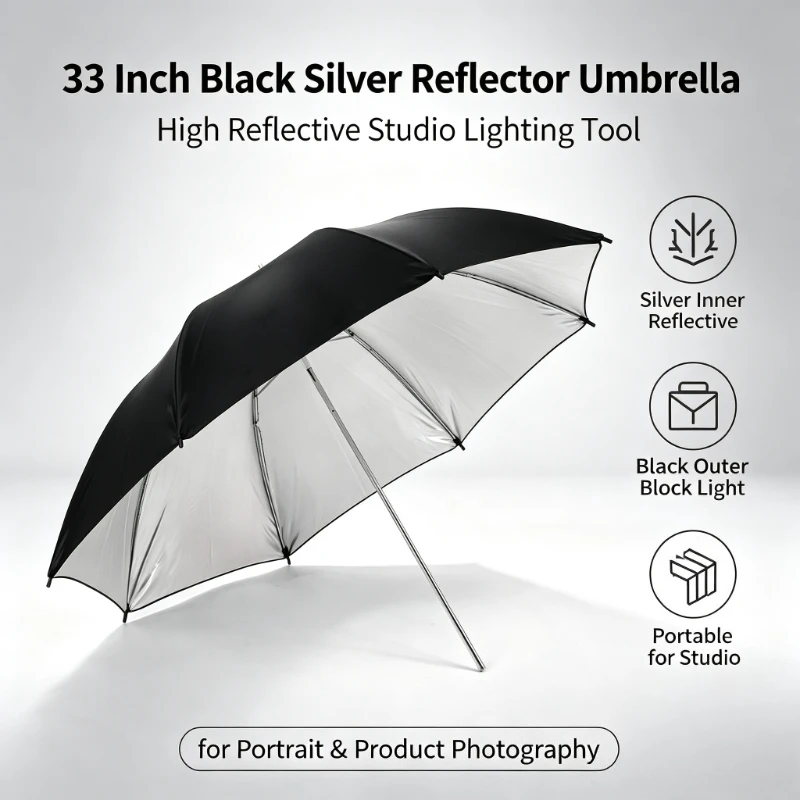 Photography Umbrella Light - Paraguas Reflectante Negro Resistente de 33